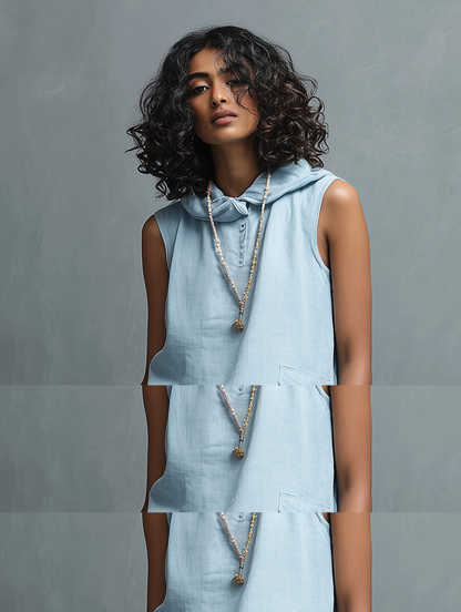 Women's Minimalist Linen-Blend Sleeveless Hooded Blouse & Wide-Leg Pants Set MDZ1544E6Y