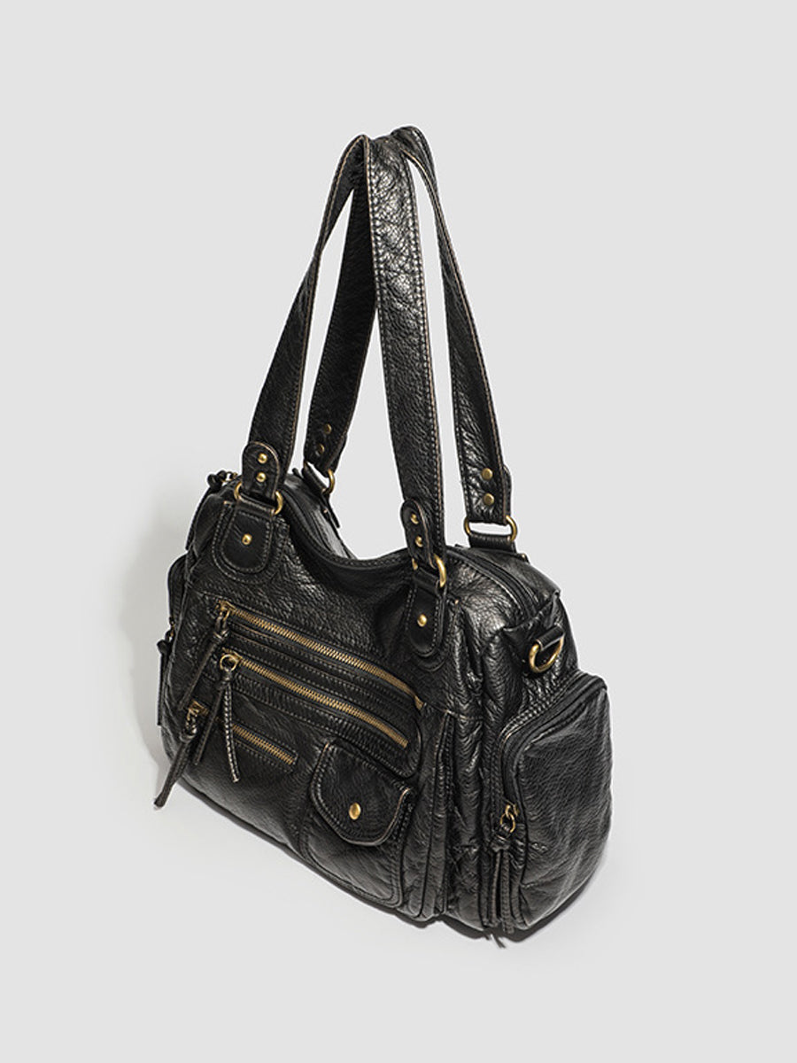 Women's Fashionable Distressed Multi-pocket Leather Handbag MDA0889H1Y