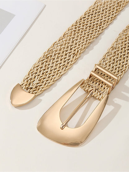 Women's Gold Chic Cotton And Linen Braided Imitation Metal Belt MDA1606H0I